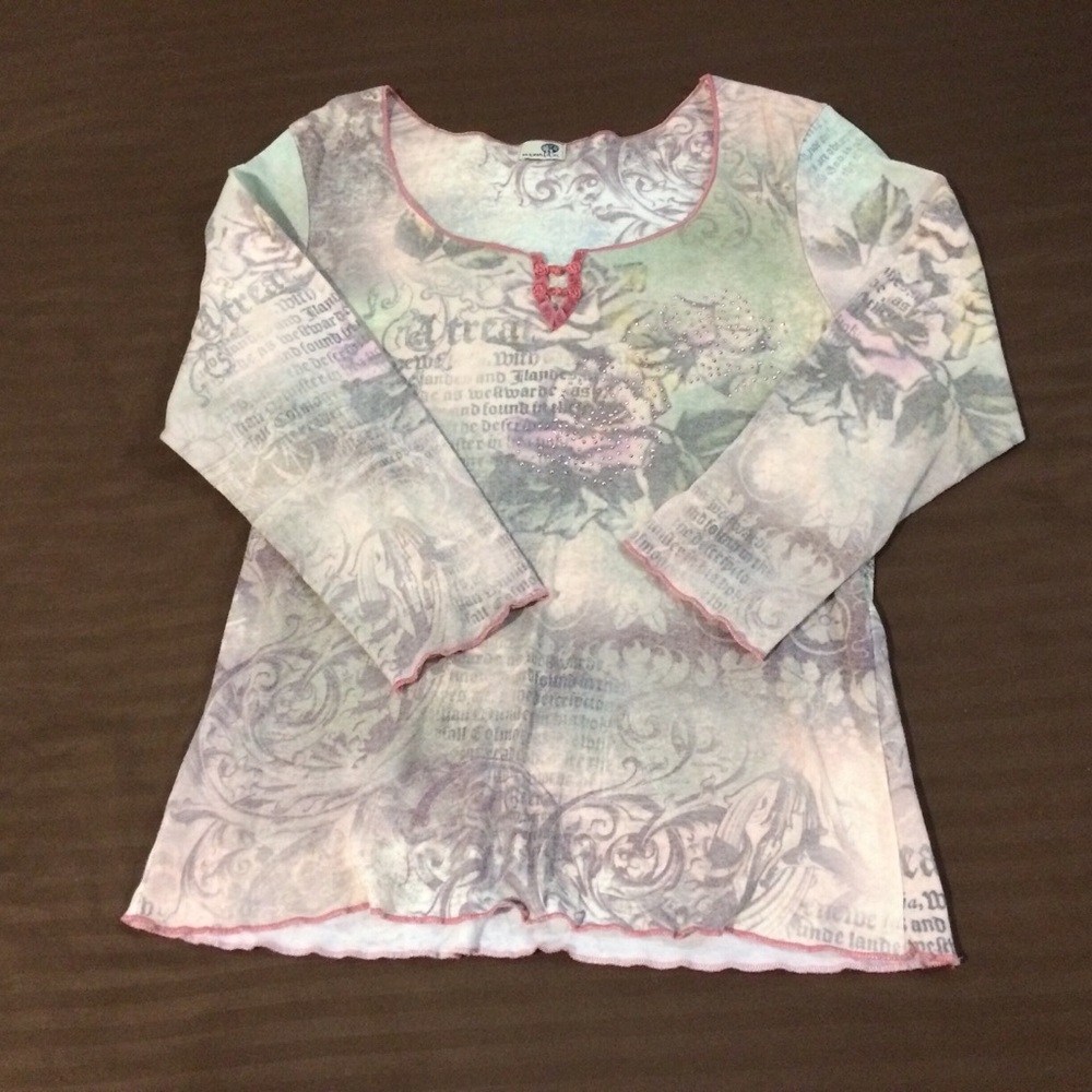 One World womans XL pink 3/4 sleeve scoop neck top